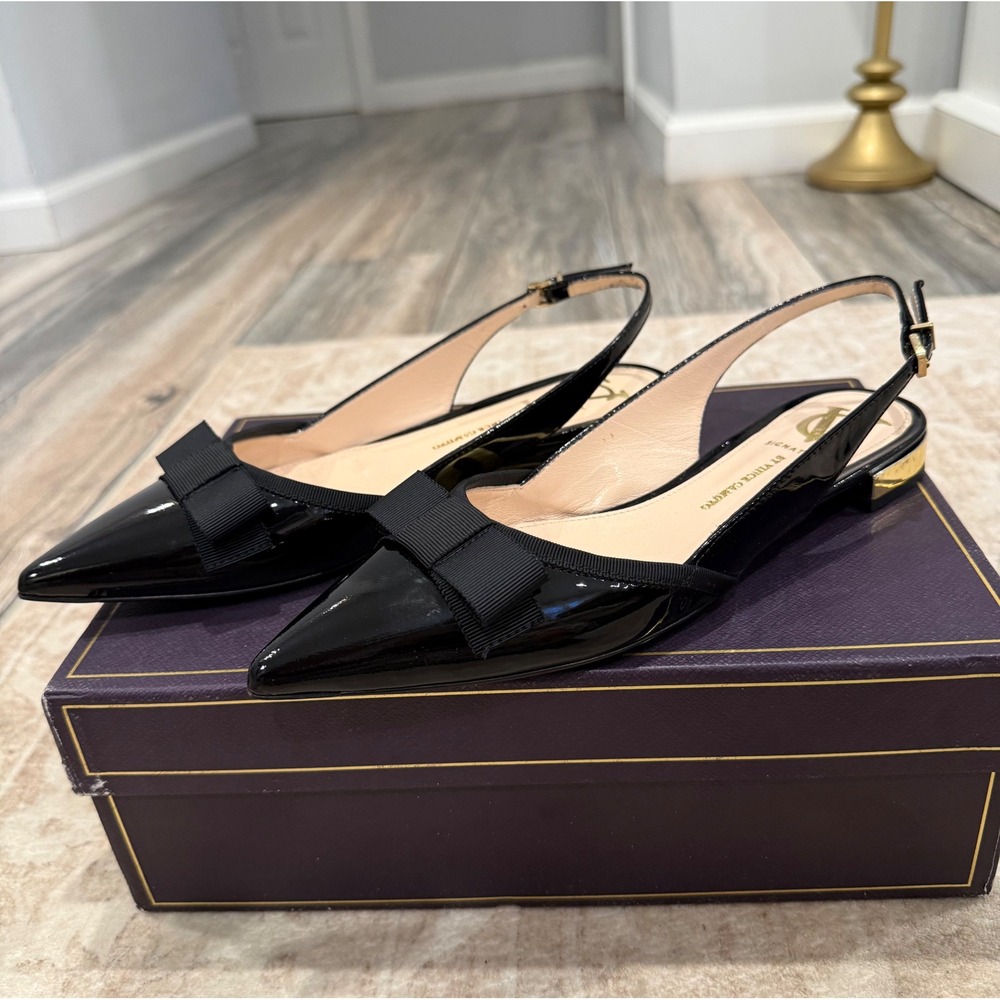 Signature by Vince Camuto Festa Black Patent Leather Bow Slingback Flats, 7